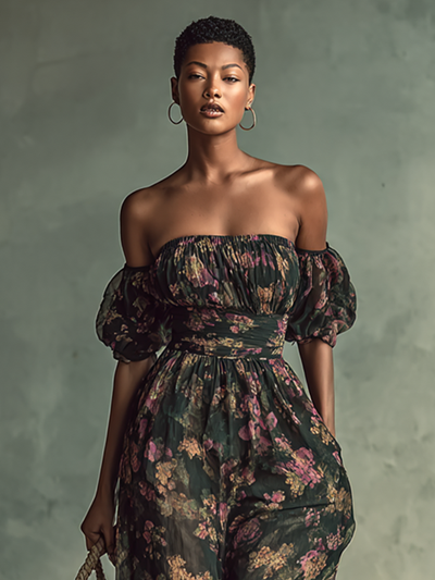 Tuta corta in chiffon floreale