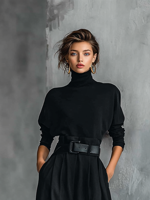 Camicia nera a maniche lunghe con pantaloni dritti