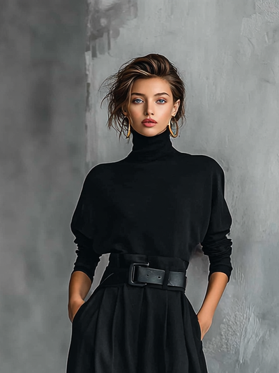 Camicia nera a maniche lunghe con pantaloni dritti