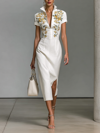 Abito Midi da Donna con Scollo a V Ricamato