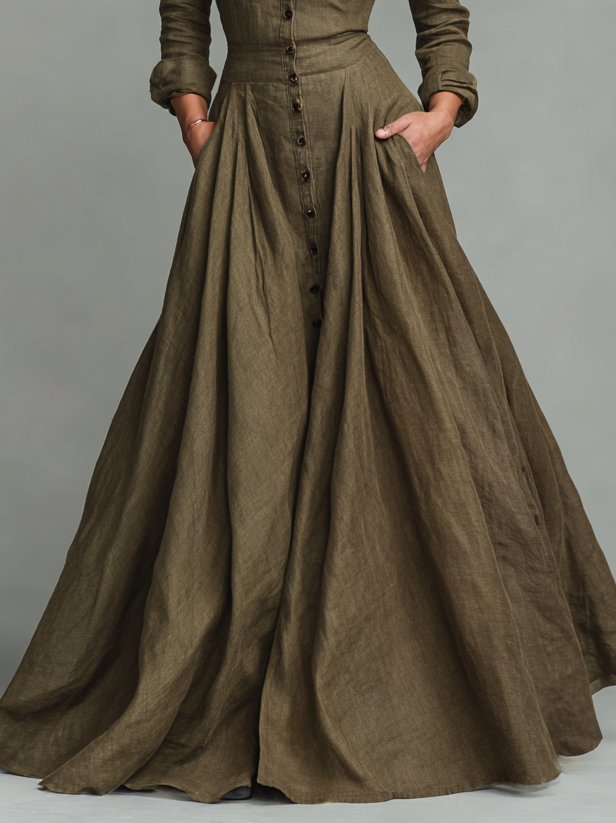 Abito Maxi in Cotone e Lino Vintage da Donna