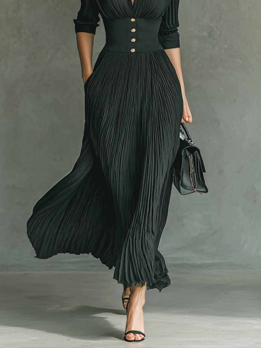 Abito lungo maxi con collo con revers