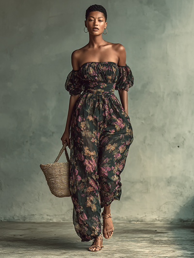 Tuta corta in chiffon floreale