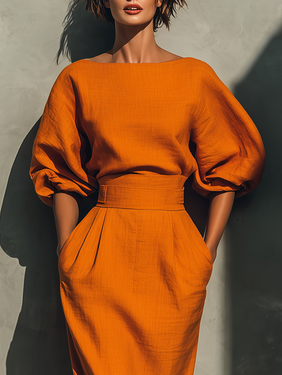 Set di Gonna Midi Vibrante in Cotone Arancione