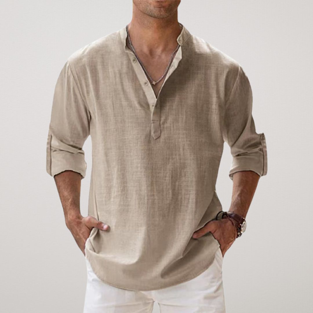 Lenoir™ - Camicia Henley in cotone effetto lino