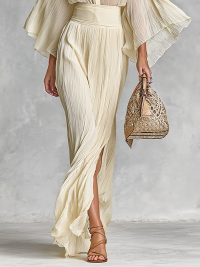 Camicia da donna in chiffon plissettato con collo alto