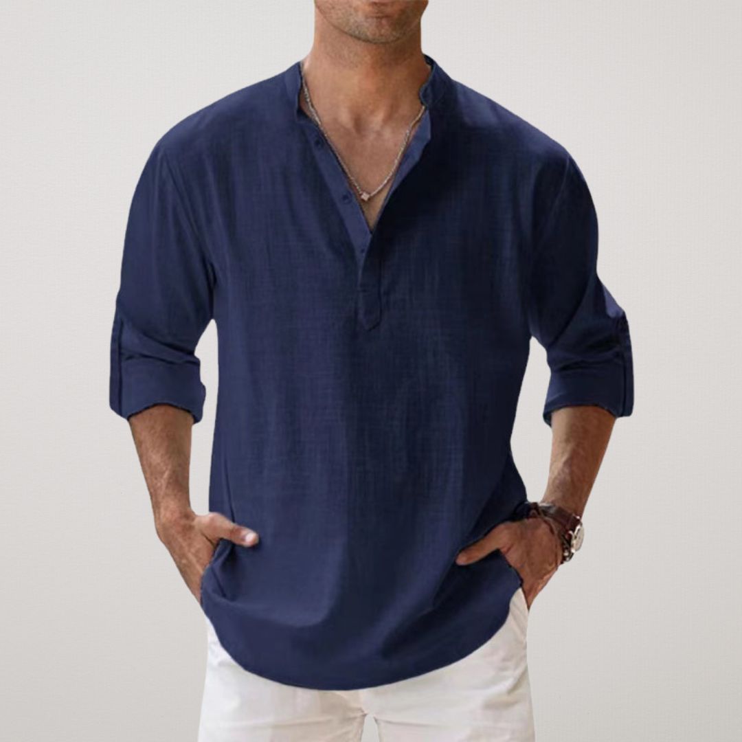 Lenoir™ - Camicia Henley in cotone effetto lino