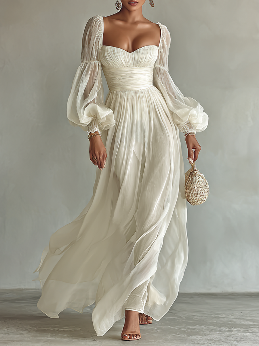 Abito Maxi Lungo da Donna con Scollo Quadrato