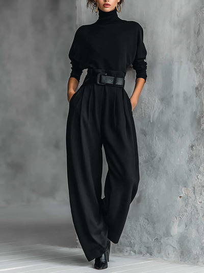 Camicia nera a maniche lunghe con pantaloni dritti