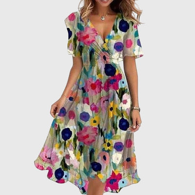 Abito da donna in chiffon con stampa floreale primaverile