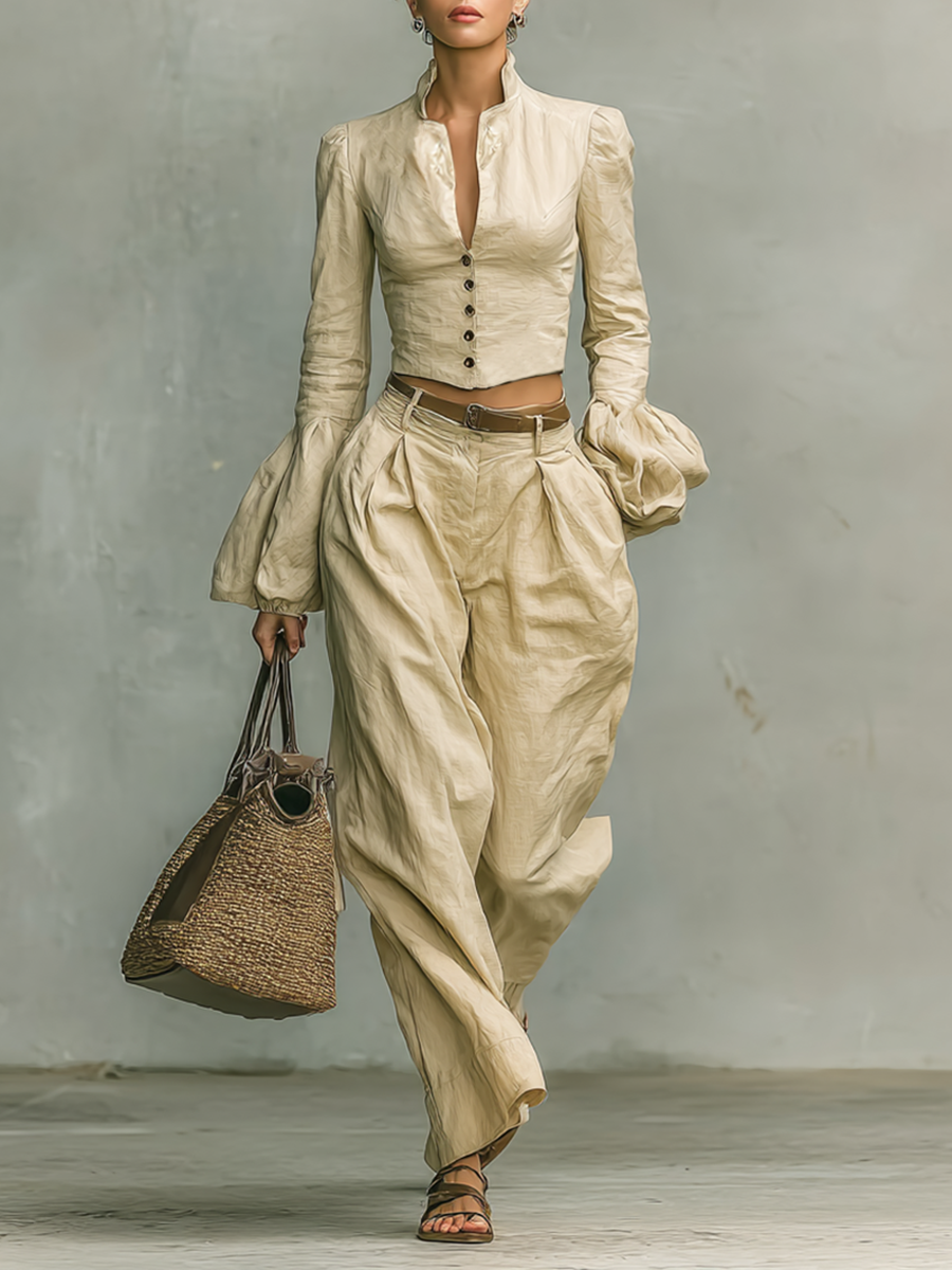 Set di Due Pezzi con Camicia a Collo Alzato