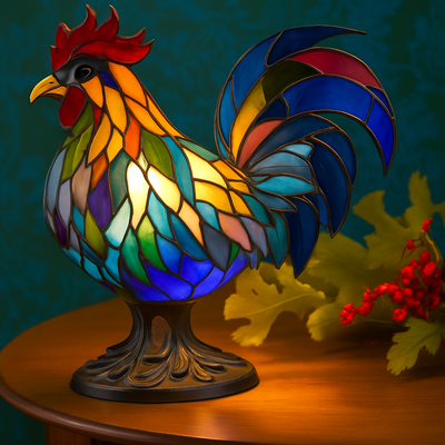 Cocotte – Lampada gallo in vetro colorato magico