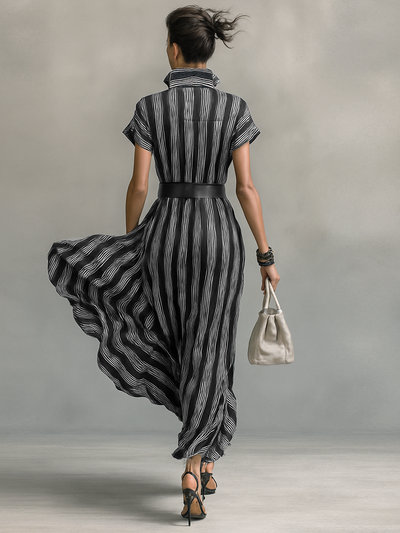 Abito lungo in chiffon a righe stampato