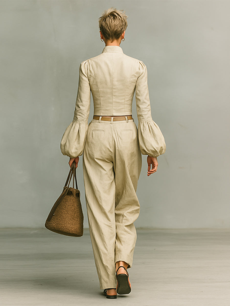 Set di Due Pezzi con Camicia a Collo Alzato