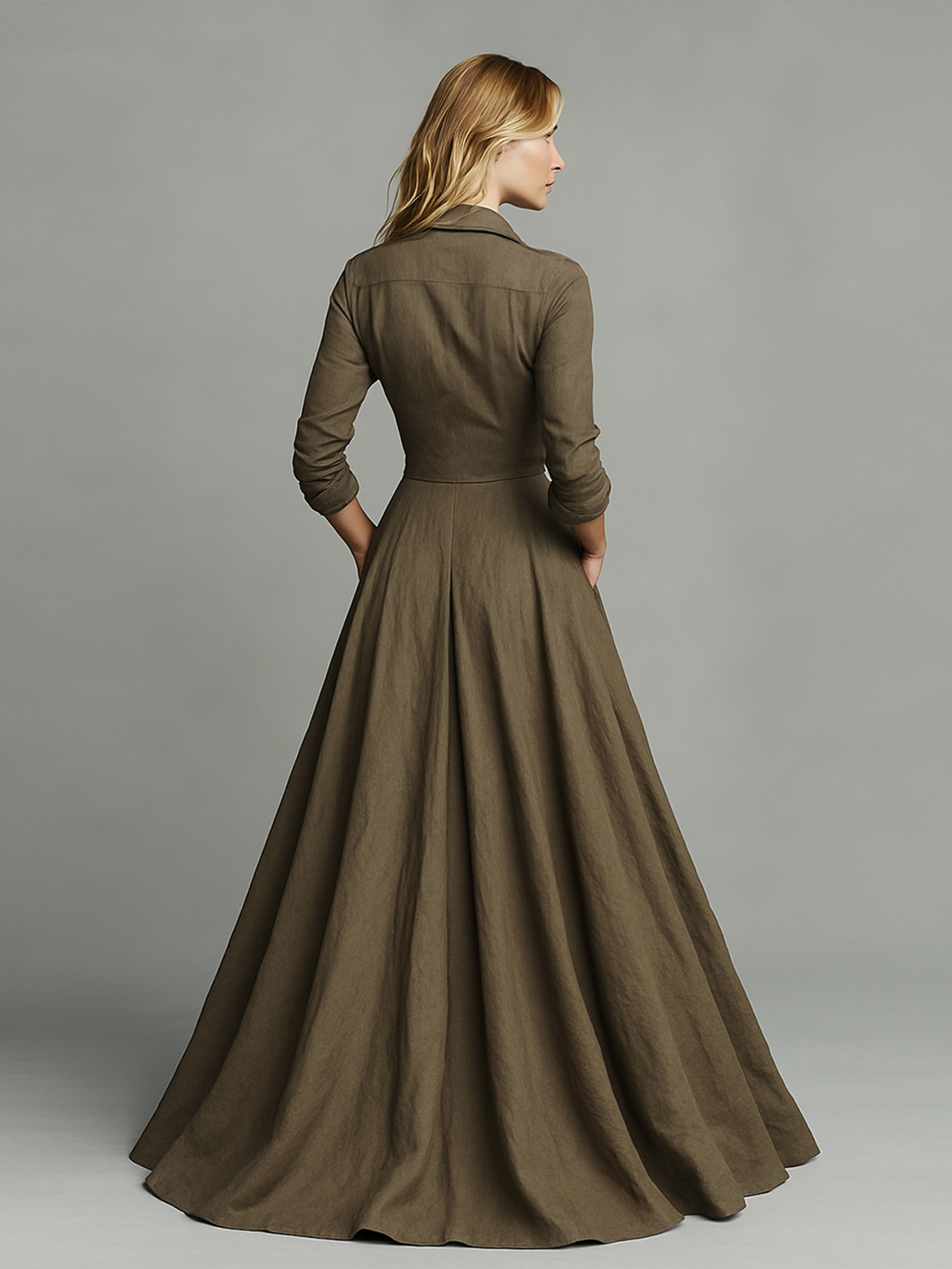 Abito Maxi in Cotone e Lino Vintage da Donna