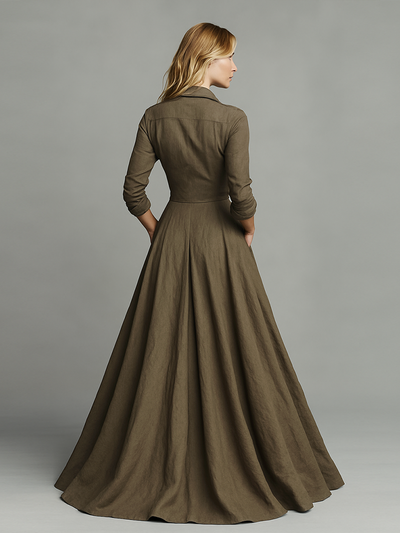 Abito Maxi in Cotone e Lino Vintage da Donna