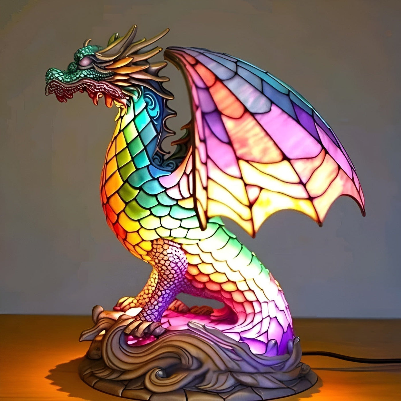 Gribouille – Lampada drago magica in vetro colorato