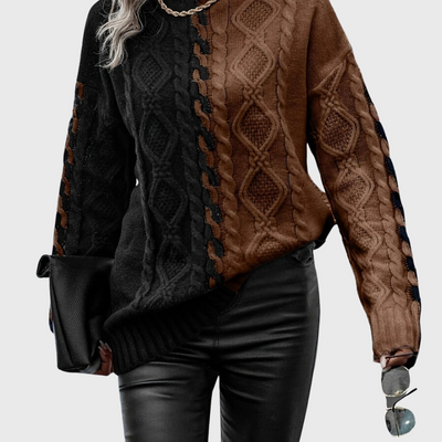 Elegante Maglione a Righe Con Collo Alto