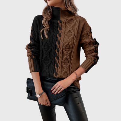 Elegante Maglione a Righe Con Collo Alto