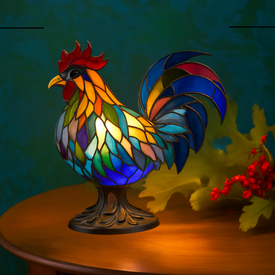 Cocotte – Lampada gallo in vetro colorato magico