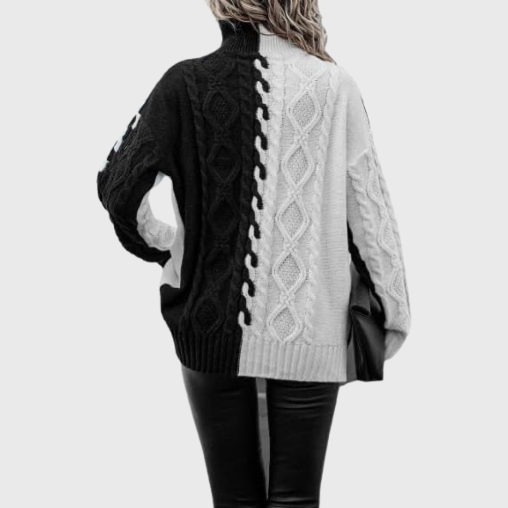 Elegante Maglione a Righe Con Collo Alto