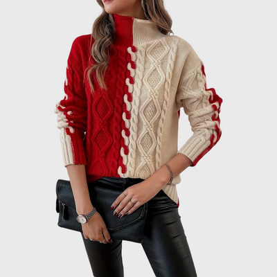 Elegante Maglione a Righe Con Collo Alto