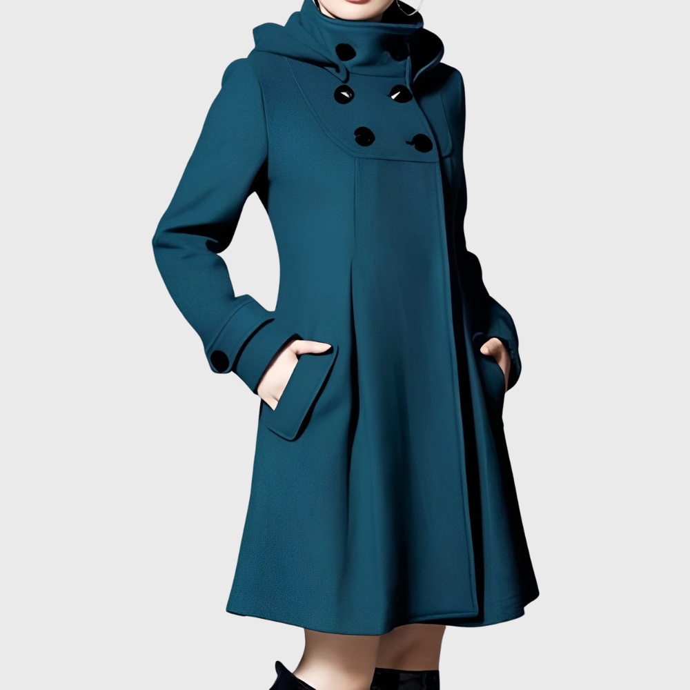Elegante cappotto in lana con cappuccio