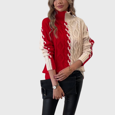 Elegante Maglione a Righe Con Collo Alto