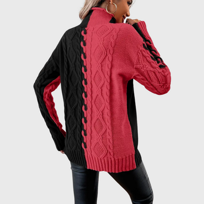Elegante Maglione a Righe Con Collo Alto