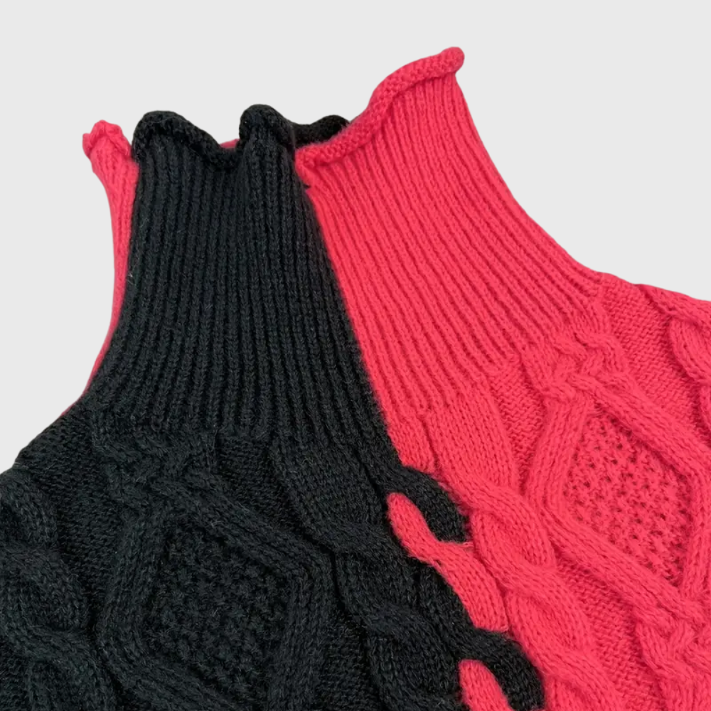 Elegante Maglione a Righe Con Collo Alto