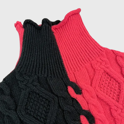 Elegante Maglione a Righe Con Collo Alto