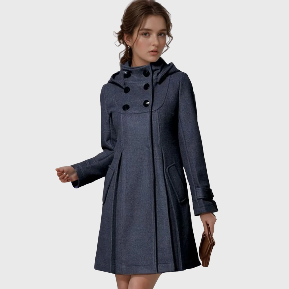 Elegante cappotto in lana con cappuccio
