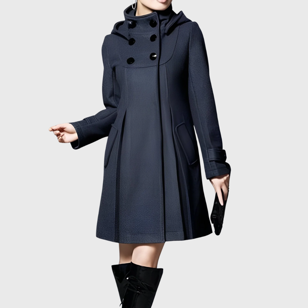 Elegante cappotto in lana con cappuccio