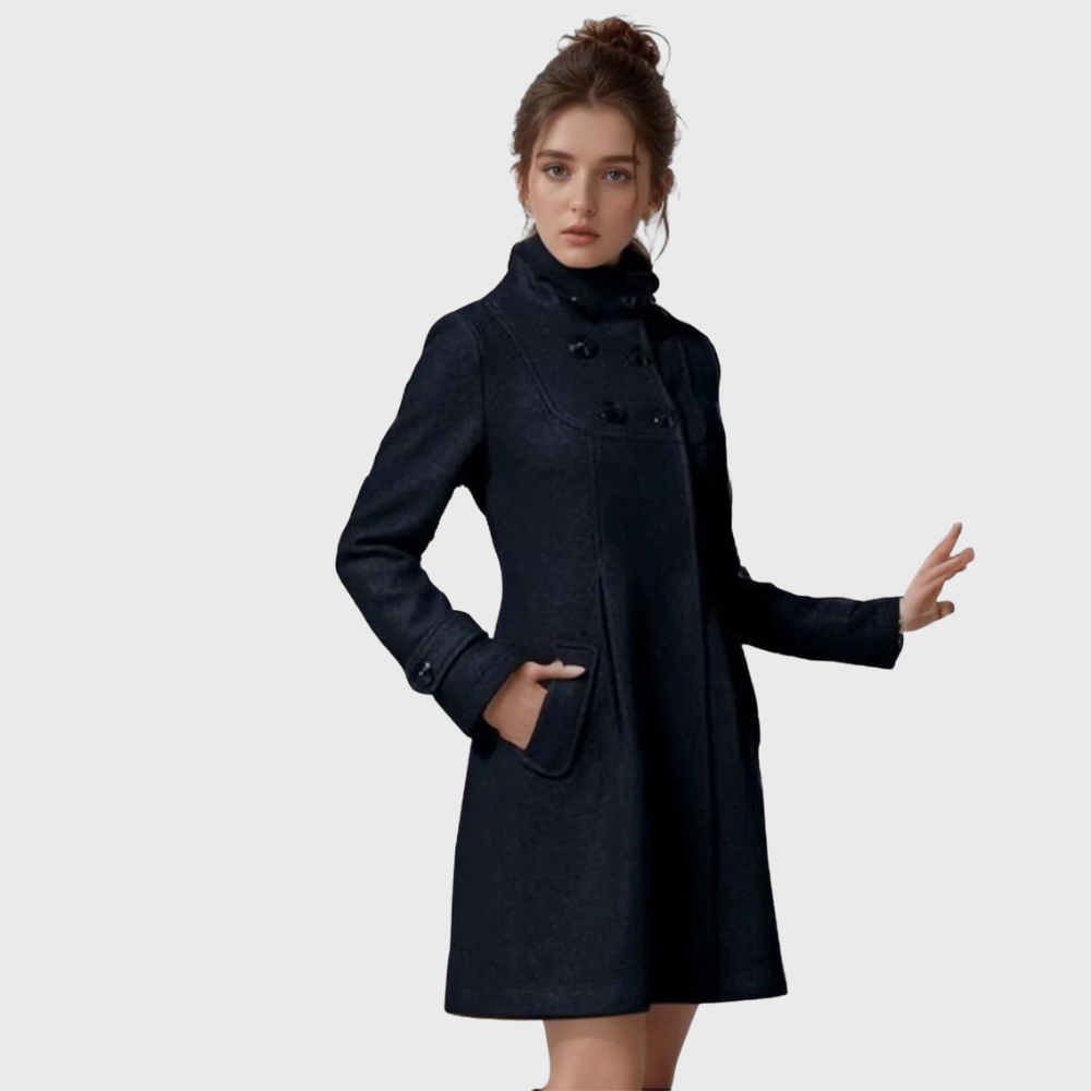 Elegante cappotto in lana con cappuccio