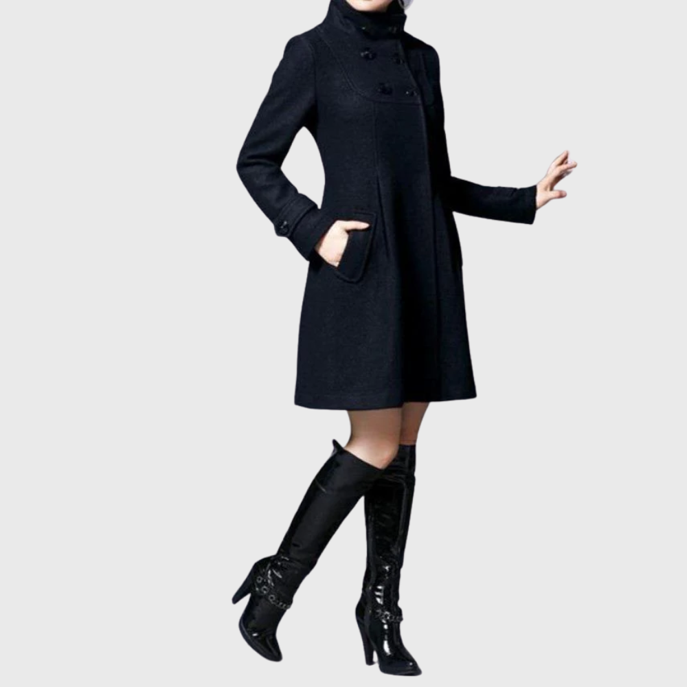 Elegante cappotto in lana con cappuccio