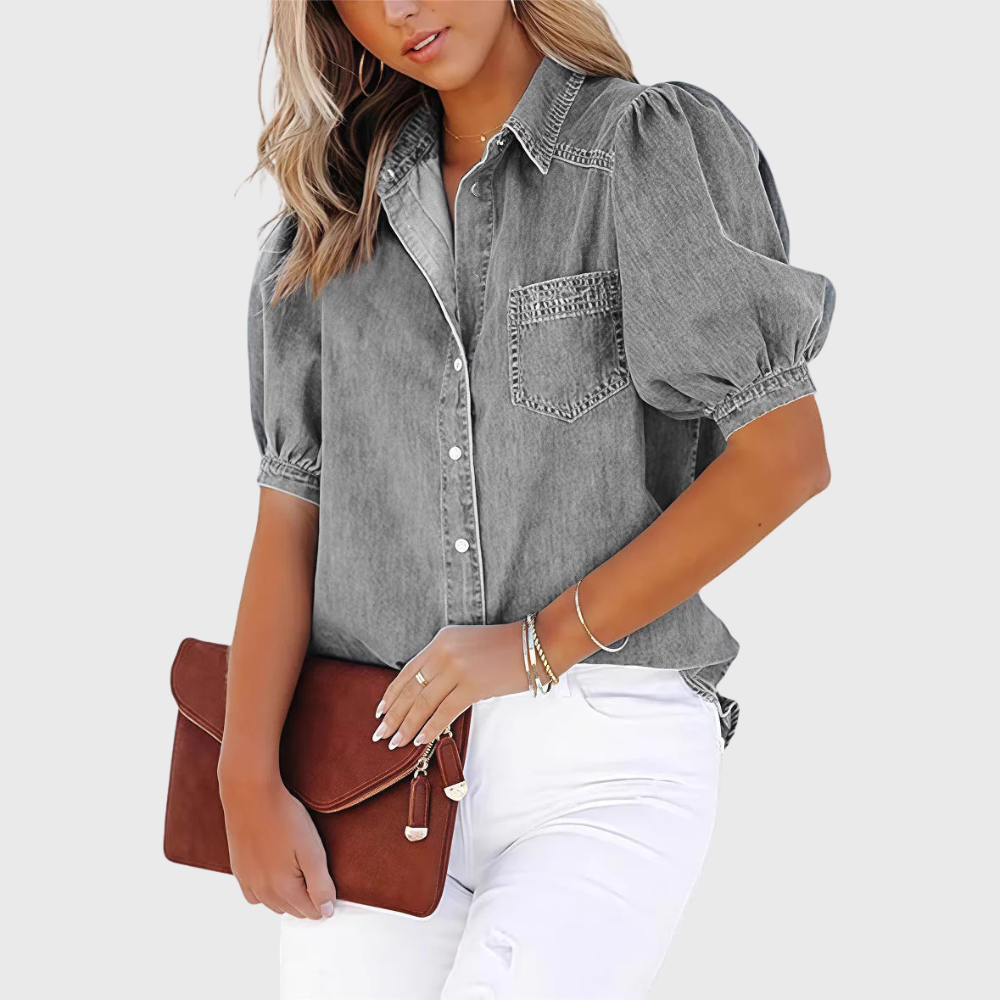 Top casual con maniche a sbuffo e bottoni