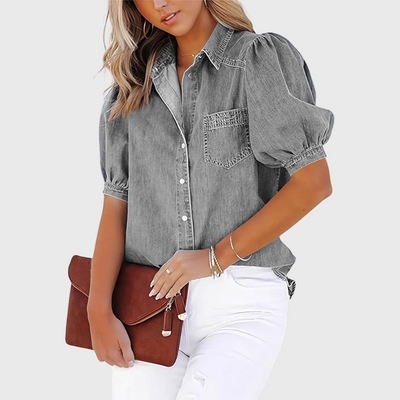 Top casual con maniche a sbuffo e bottoni