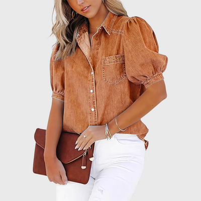 Top casual con maniche a sbuffo e bottoni