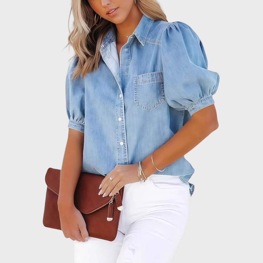 Top casual con maniche a sbuffo e bottoni