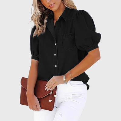 Top casual con maniche a sbuffo e bottoni