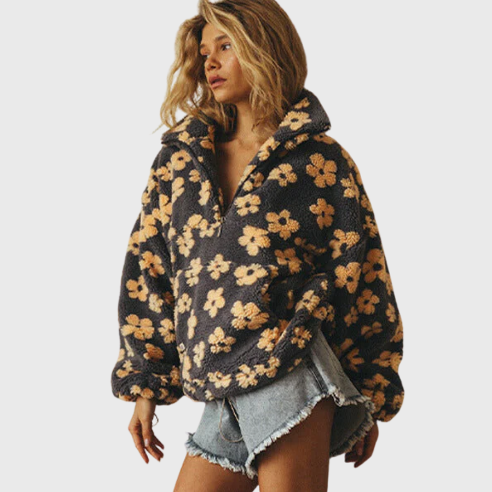 Maglione In Pile a Maniche Lunghe Con Stampa Floreale