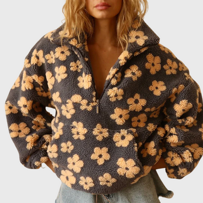 Maglione In Pile a Maniche Lunghe Con Stampa Floreale