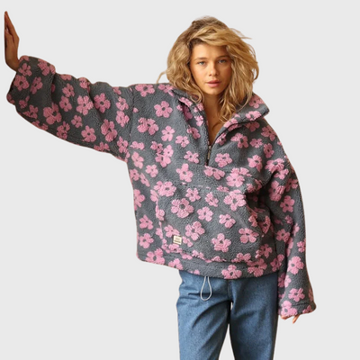 Maglione In Pile a Maniche Lunghe Con Stampa Floreale