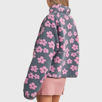 Maglione In Pile a Maniche Lunghe Con Stampa Floreale
