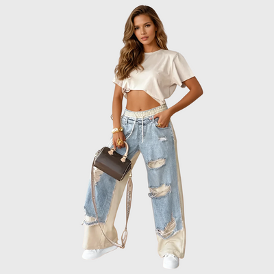Jeans Larghi A Strati Con Inserto Jogger
