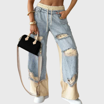Jeans Larghi A Strati Con Inserto Jogger