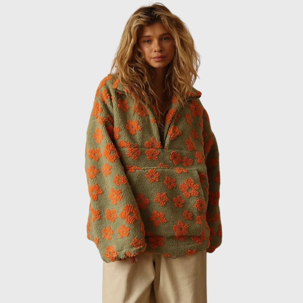 Maglione In Pile a Maniche Lunghe Con Stampa Floreale