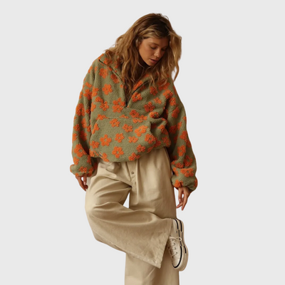 Maglione In Pile a Maniche Lunghe Con Stampa Floreale