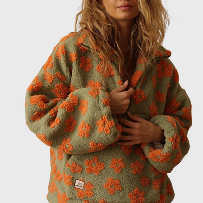 Maglione In Pile a Maniche Lunghe Con Stampa Floreale