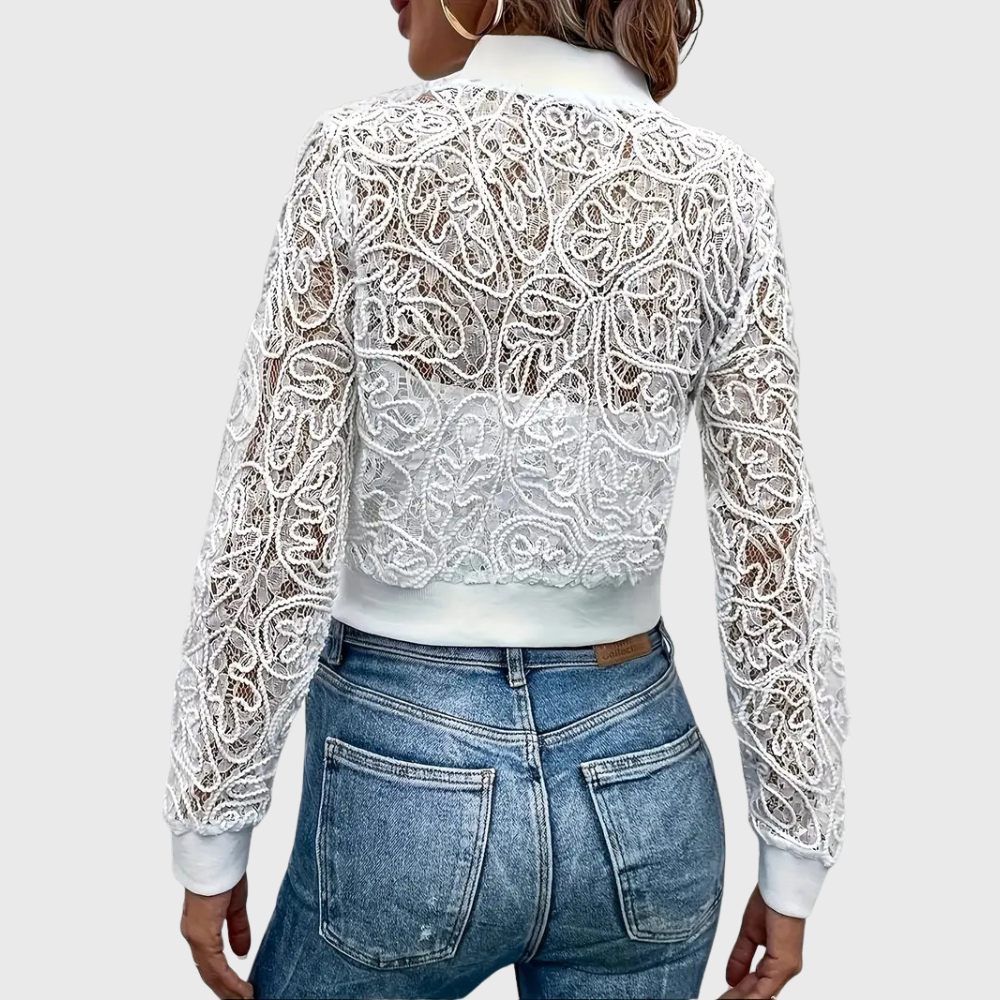 Elegante Giacca Corta In Pizzo Con zip